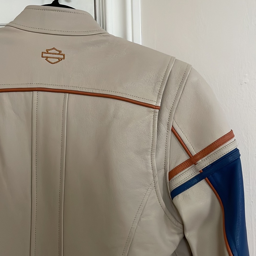 Harley Davison Orange / Blue / Cream leather jacket - Picture 15 of 16